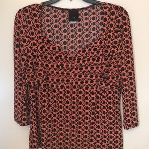 Women’s JTB Blouse, Size L, 3/4 sleeves, coral & black, scoop neck,
